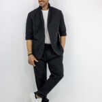 Παντελόνι Jogger Loose Fit Ριγέ & Σακάκι Overshirt Ριγέ Μαύρο