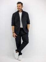 Παντελόνι Jogger Loose Fit Ριγέ & Σακάκι Overshirt Ριγέ Μαύρο