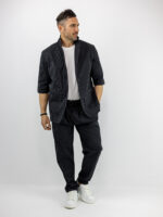 Παντελόνι Jogger Loose Fit Ριγέ & Σακάκι Overshirt Ριγέ Μαύρο