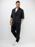 Παντελόνι Jogger Loose Fit Ριγέ & Σακάκι Overshirt Ριγέ Μαύρο