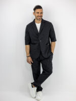 Παντελόνι Jogger Loose Fit Ριγέ & Σακάκι Overshirt Ριγέ Μαύρο