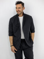 Παντελόνι Jogger Loose Fit Ριγέ & Σακάκι Overshirt Ριγέ Μαύρο