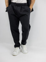 Παντελόνι Jogger Loose Fit Ριγέ & Σακάκι Overshirt Ριγέ Μαύρο