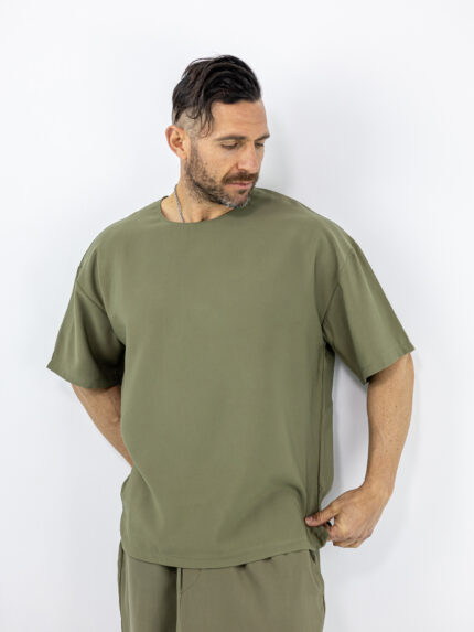 T-Shirt Oversized Μονόχρωμο Λαδί