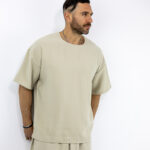 T-Shirt Oversized Μονόχρωμο Μπέζ