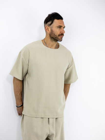 T-Shirt Oversized Μονόχρωμο Μπέζ