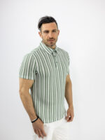 T-Shirt Polo Regular Fit Ριγέ Ασπρο/Λαδί