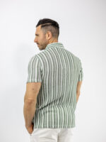 T-Shirt Polo Regular Fit Ριγέ Ασπρο/Λαδί