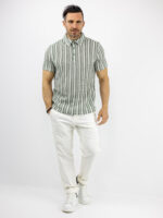 T-Shirt Polo Regular Fit Ριγέ Ασπρο/Λαδί