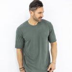 T-Shirt Regular Fit Μονόχρωμο Λαδί