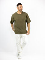 T-Shirt Oversized Μονόχρωμο Λαδί
