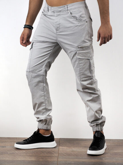 Cargo Slim Fit & Λάστιχο Γκρί Ανοιχτό