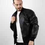 Μπουφάν Δερματίνη Slim Fit Bomber Μαύρο