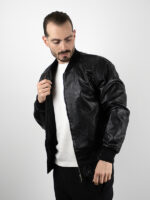 Μπουφάν Δερματίνη Slim Fit Bomber Μαύρο