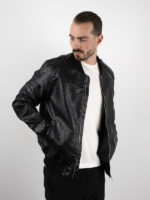 Μπουφάν Δερματίνη Slim Fit Bomber Μαύρο