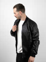Μπουφάν Δερματίνη Slim Fit Bomber Μαύρο