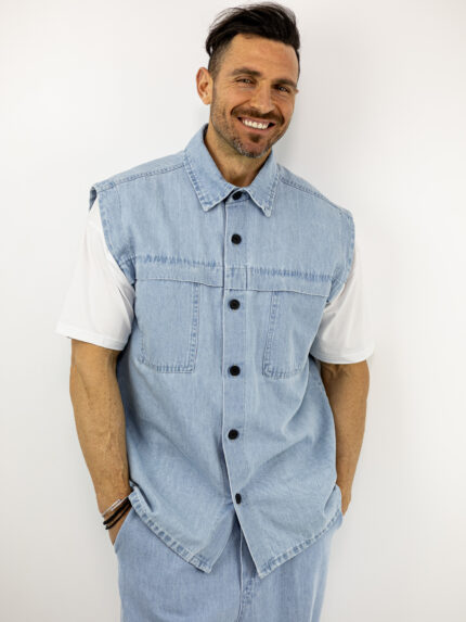 Πουκάμισο Αμάνικο Oversized Σιέλ