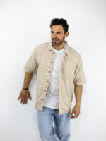Πουκάμισο Λινό Regular Fit Ριγέ Μπέζ/Καφέ