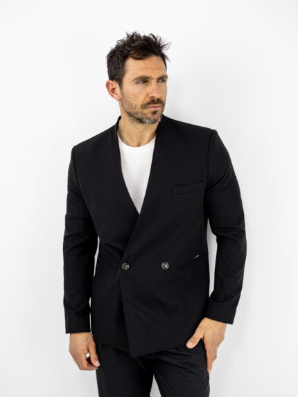 Σακάκι με λοξό κουμπί Regular Fit Μαύρο