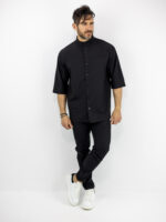 Πουκάμισο Μάο Regular Fit 3/4 Μανίκι & Παντελόνι Jogger Loose Fit Μαύρο
