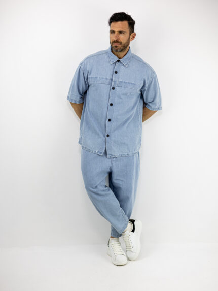 Jean Παντελόνι Balloon & Jean Πουκάμισο Oversized Σιέλ