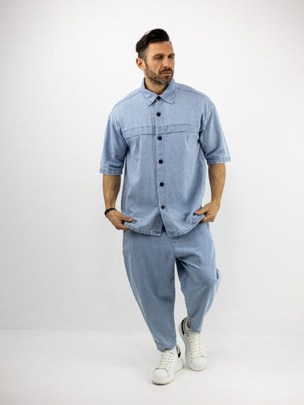 Jean Παντελόνι Balloon & Jean Πουκάμισο Oversized Σιέλ