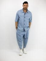 Jean Παντελόνι Balloon & Jean Πουκάμισο Oversized Σιέλ