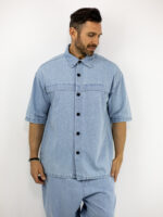 Jean Παντελόνι Balloon & Jean Πουκάμισο Oversized Σιέλ