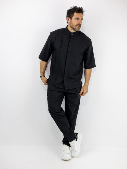 Παντελόνι Jogger & Πουκάμισο με Μάο Γιακά Loose Fit Μαύρο