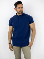 T-Shirt Μάο Regular Fit Μονόχρωμο Μπλέ