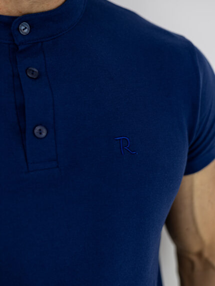 T-Shirt Μάο Regular Fit Μονόχρωμο Μπλέ