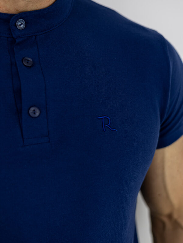 T-Shirt Μάο Regular Fit Μονόχρωμο Μπλέ