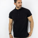 T-Shirt Μάο Regular Fit Μονόχρωμο Μαύρο