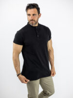 T-Shirt Μάο Regular Fit Μονόχρωμο Μαύρο