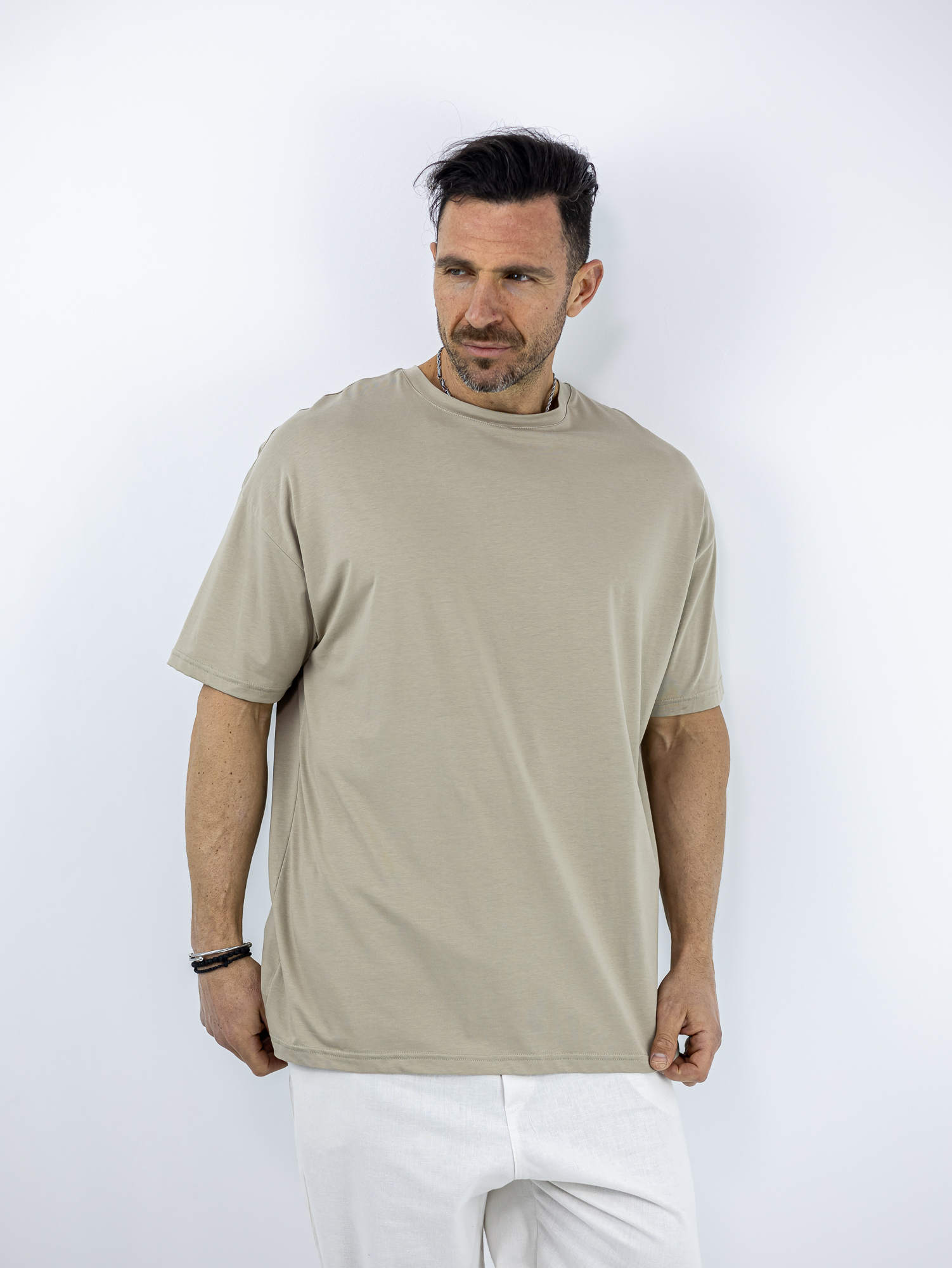 TSHIRT_TWINBLACK_130194_MPEZ_01.jpg T-Shirt Οversized Μονόχρωμο Μπέζ