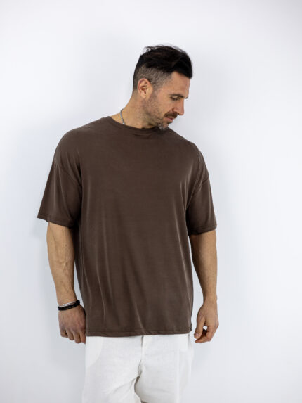 T-Shirt Οversized Μονόχρωμο Καφέ