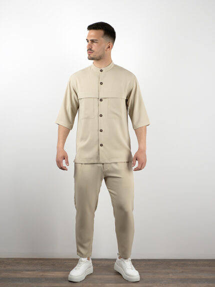 Παντελόνι Jogger Loose Fit & Πουκάμισο Oversized 3/4 Μανίκι Μπέζ