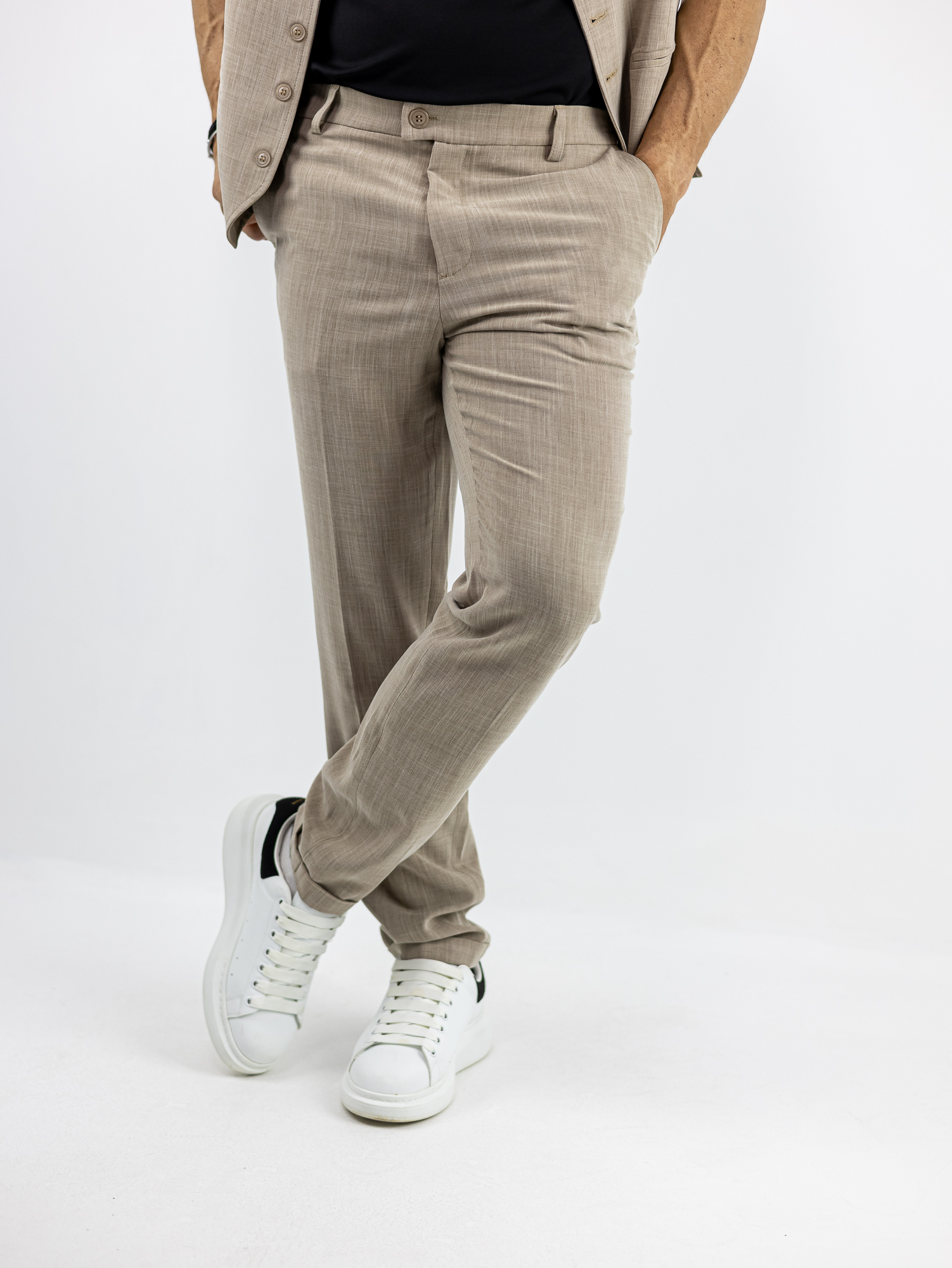 CHINOS_HACKER_130241_MPEZ_01.jpg Παντελόνι Chinos Lino Tr Regular Fit Μπέζ