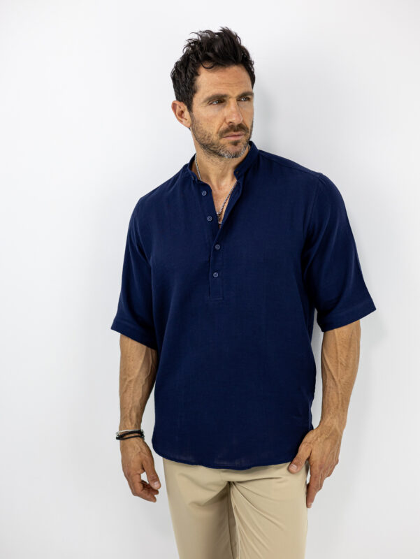 Πουκάμισο Oversized 3/4 Μανίκι Μονόχρωμο Μπλέ