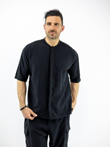 Πουκάμισο Oversized & Κρυφή Πατιλέτα Μαύρο