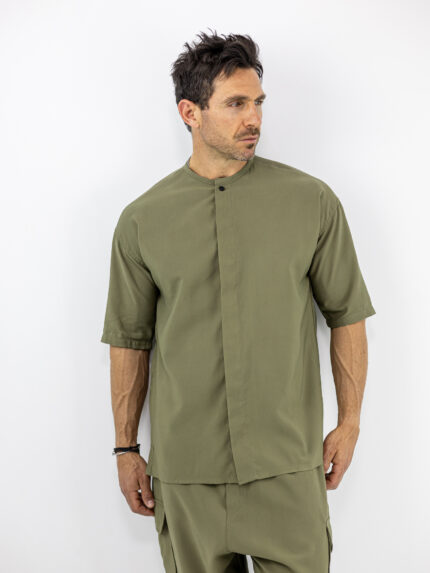 Πουκάμισο Oversized & Κρυφή Πατιλέτα Λαδί