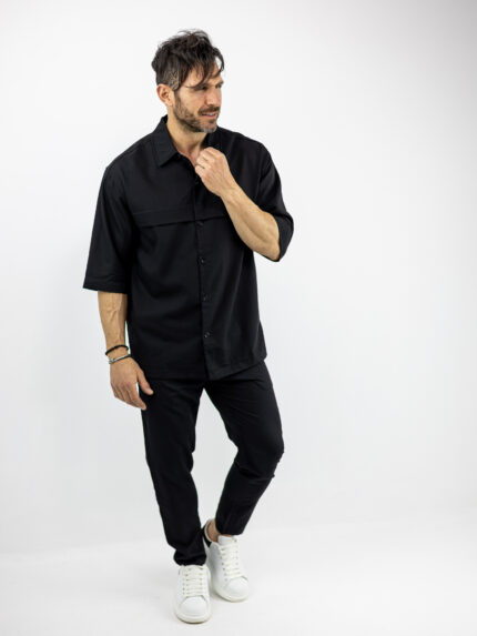 Πουκάμισο Κρυφή Πατιλέτα Regular Fit & Παντελόνι Jogger Loose Fit Μαύρο
