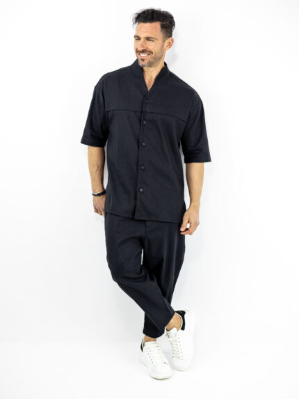 Παντελόνι Jogger Balloon & Πουκάμισο Oversized Μονόχρωμο Μαύρο