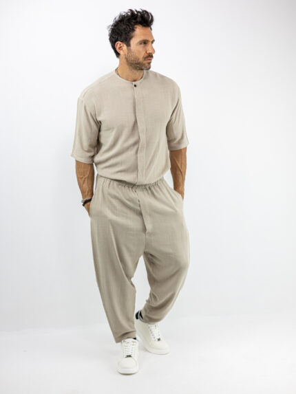 Παντελόνι Jogger Balloon & Πουκάμισο Oversized 3/4 Μανίκι Μπέζ