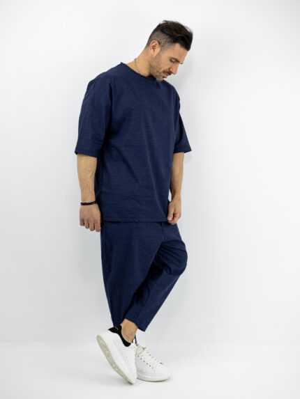 Παντελόνι Jogger Balloon & T-Shirt Oversized Μονόχρωμο Μπλέ