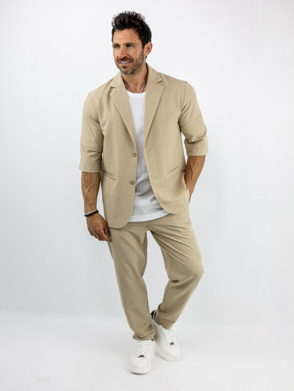 Παντελόνι Jogger Loose Fit & Σακάκι Overshirt Μπέζ