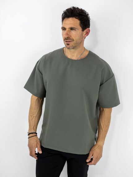 T-Shirt Oversized Μονόχρωμο Λαδί