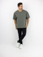 T-Shirt Oversized Μονόχρωμο Λαδί