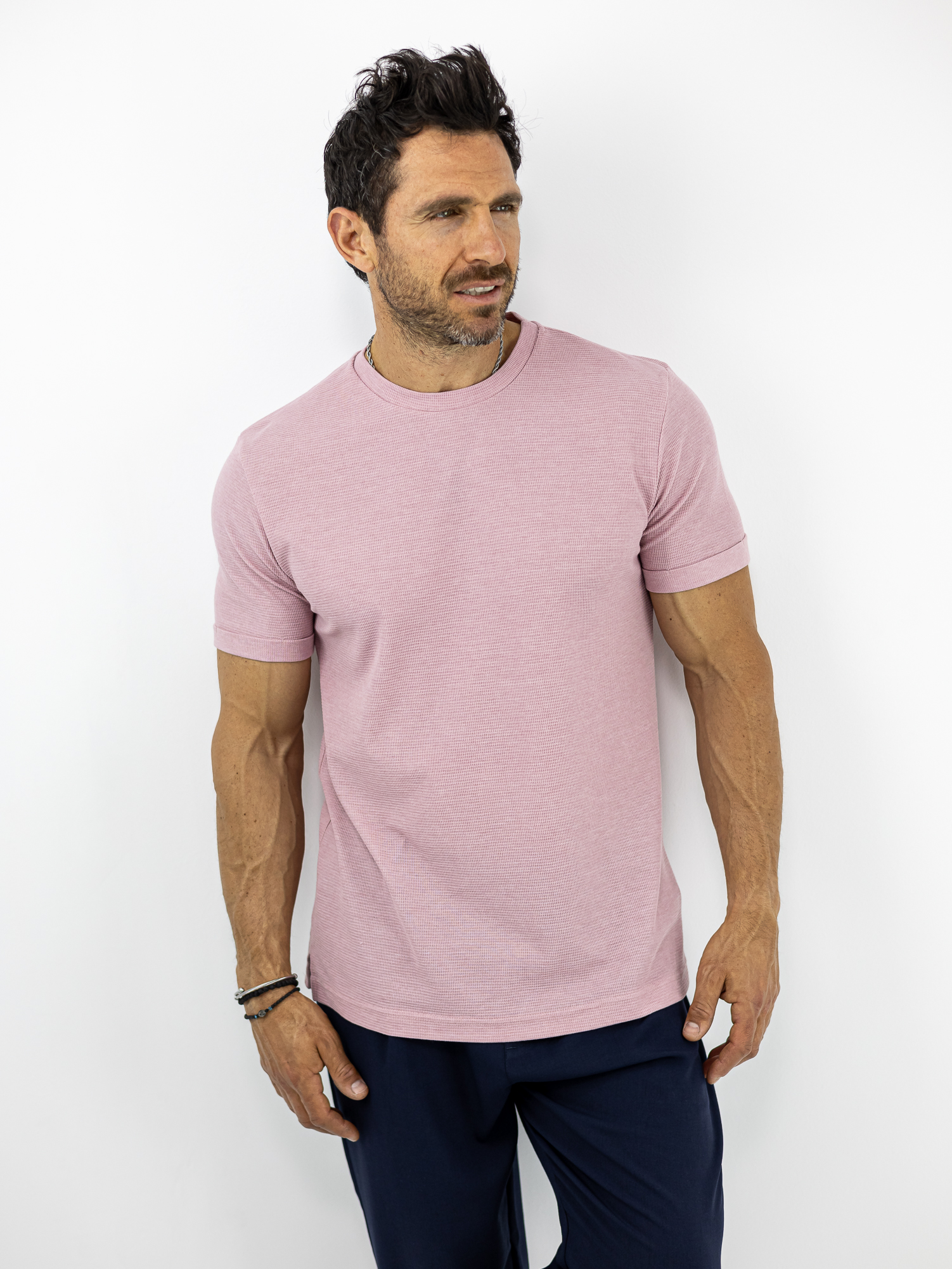 TSHIRT_VITTORIO_130280_ROZ_01.jpg T-Shirt Regular Fit Βάφλα Ρόζ