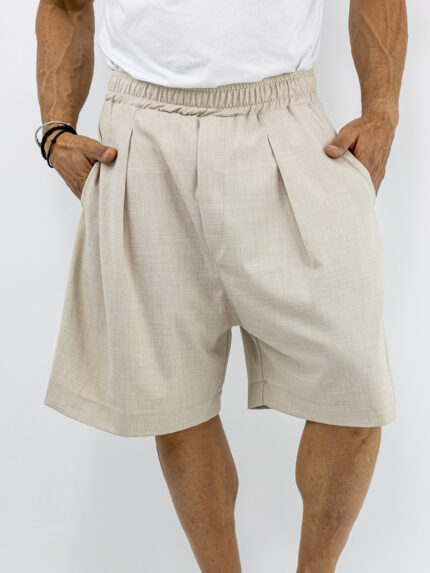 Βερμούδα Oversized & Πιέτα Μπέζ